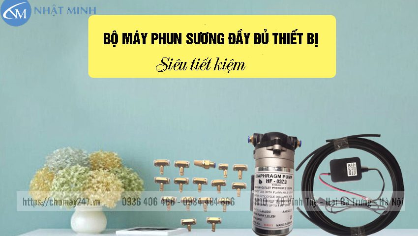 Bộ máy phun sương đầy đủ linh kiện, phụ kiện cơ bản, mua về dùng luôn