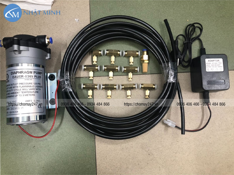 Bộ máy phun sương đầy đủ dây phun sương cho mặt tiền 15-20m